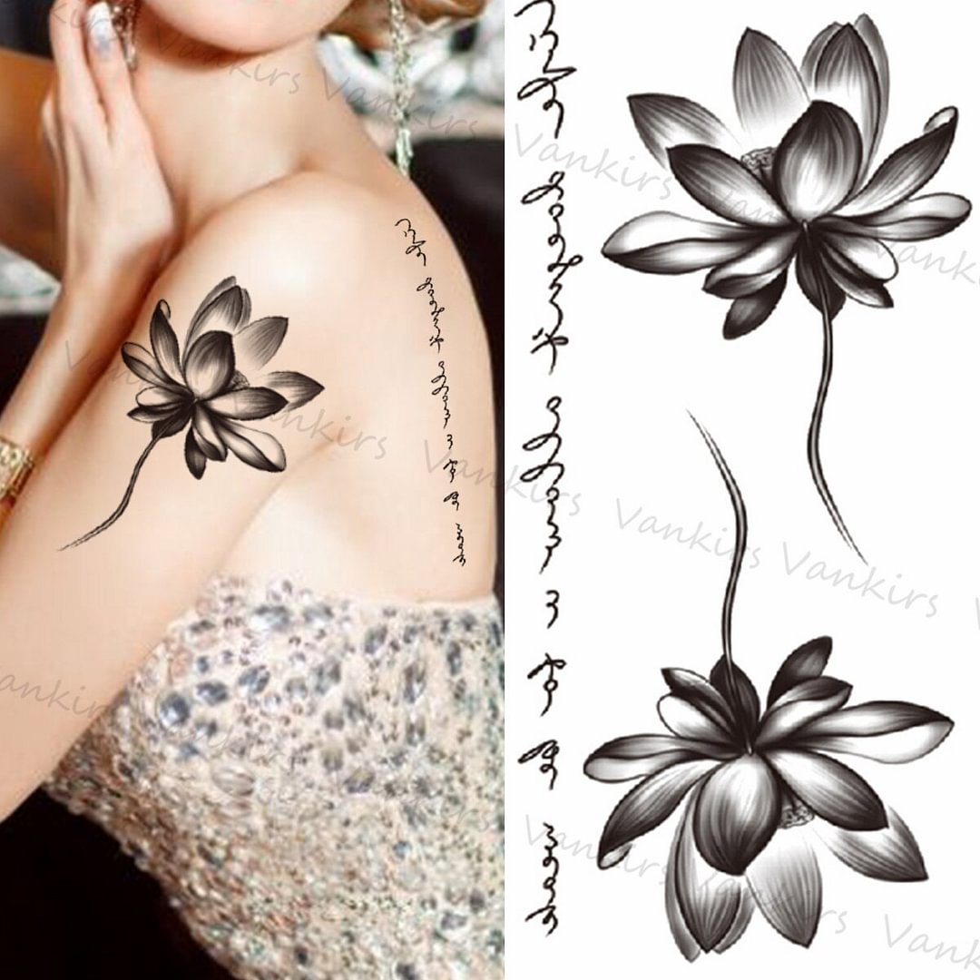 Gingf Peony Temporary Tattoos For Women Girls Lotus Solitaire Peony Lion Geometric Fake Tattoo Sticker Charming Arm Tatoos Back