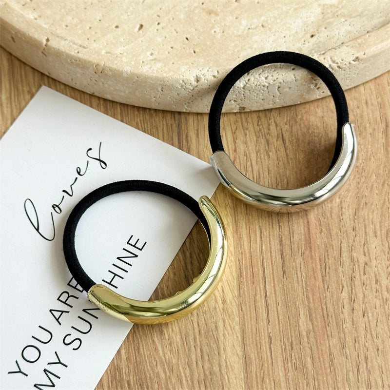 Alloy Minimalist Alloy Ring Semi-Curved Hair Ring Online Influencer Head String Female 2024 New High-End Leather Case Hair Rope