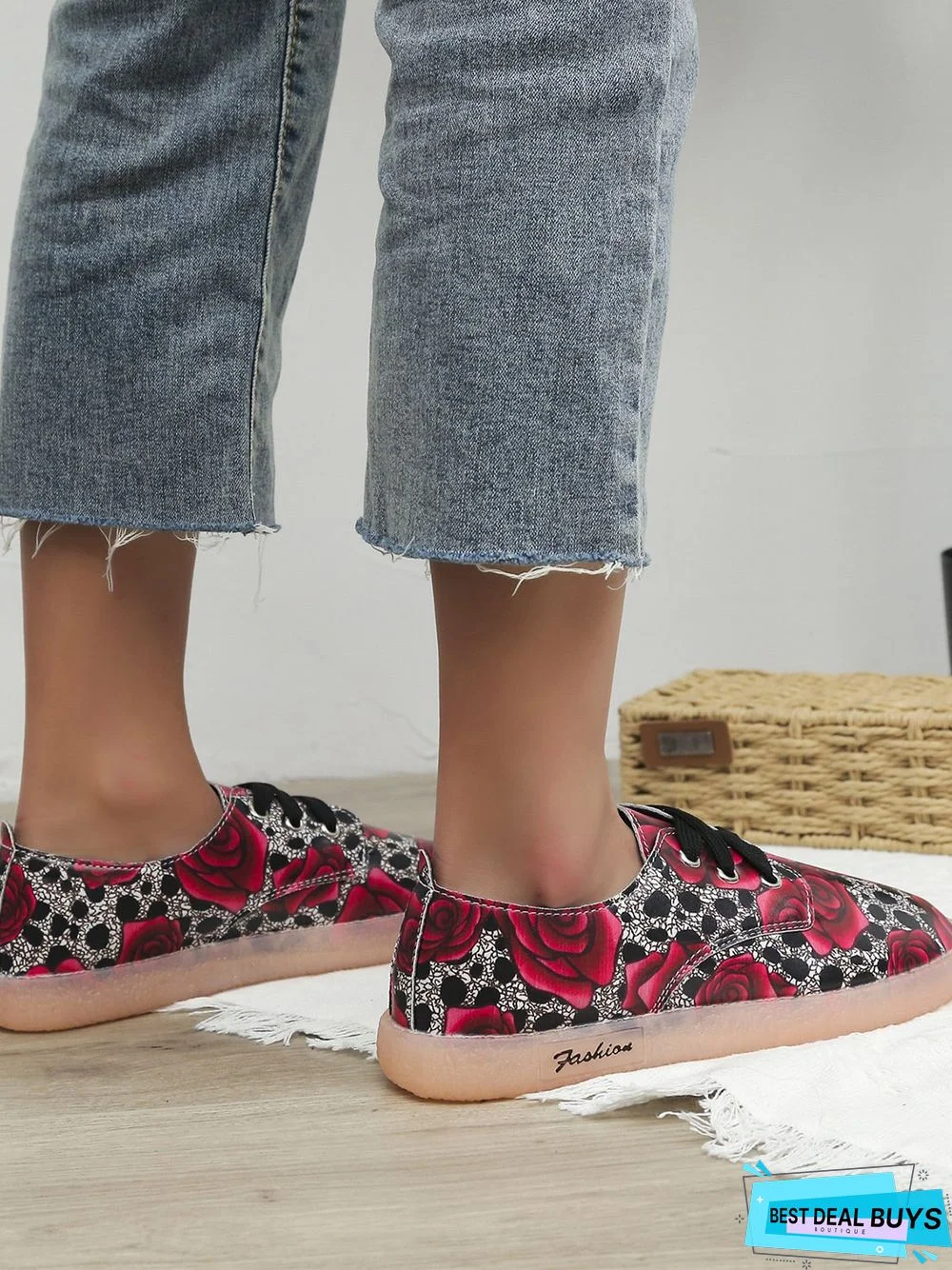 Floral Pattern  Lace-up Front Flat Shoes