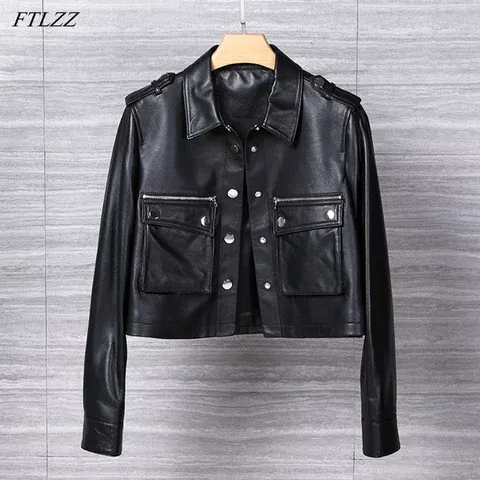 FTLZZ  Spring Autumn New Ladies Soft Short Loose Pu Leather Jacket Street Casual Outwear Women Biker Faux Leather Jackets