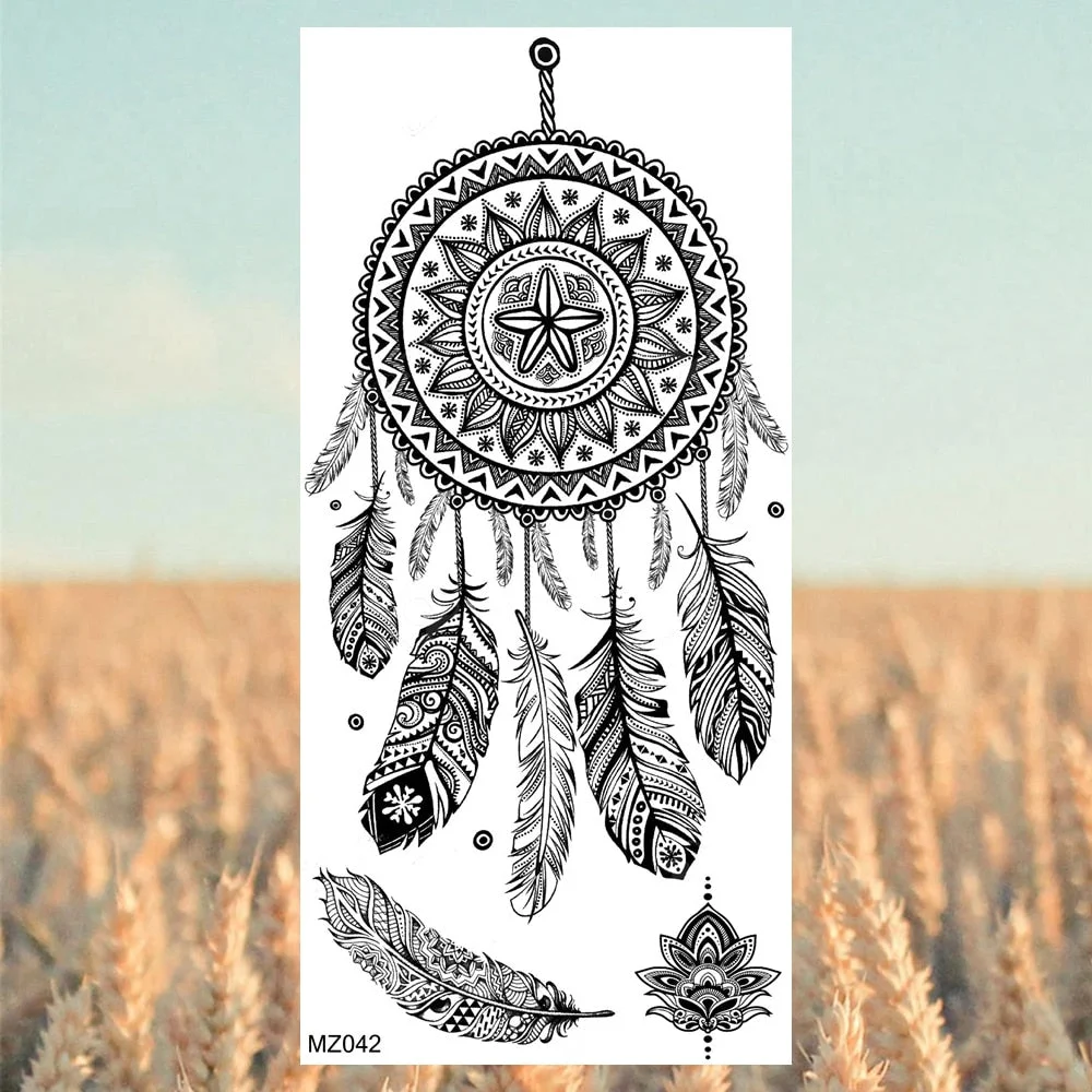 Black Lotus Pendant Temporary Tattoos For Women Adult Rose Flower Jewelry Fake Tattoo Fashion Calf Waterproof Half Sleeve Tatoos