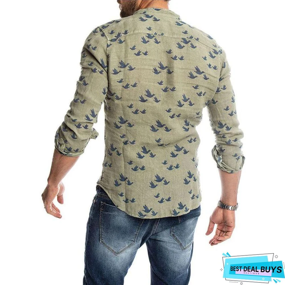 Autumn Mens Fashion Printed Slim Fit Button Placket Shirts