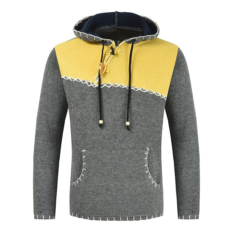 Men's Causal Long Sleeve Colorblock Hooded Sweater