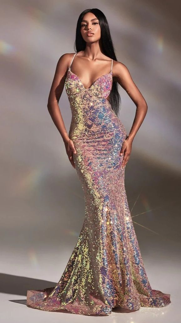 Daisda Spaghetti Straps Mermaid Prom Dress With Colorful Sequins