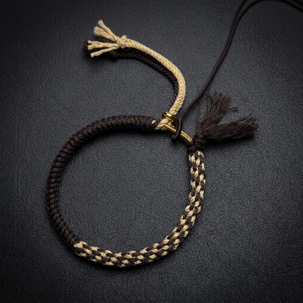 JiStones | Hand-Woven Tibetan Corn Knot Bracelet - Artisan Silk-Touch Thread Midnight & Champagne Gold
