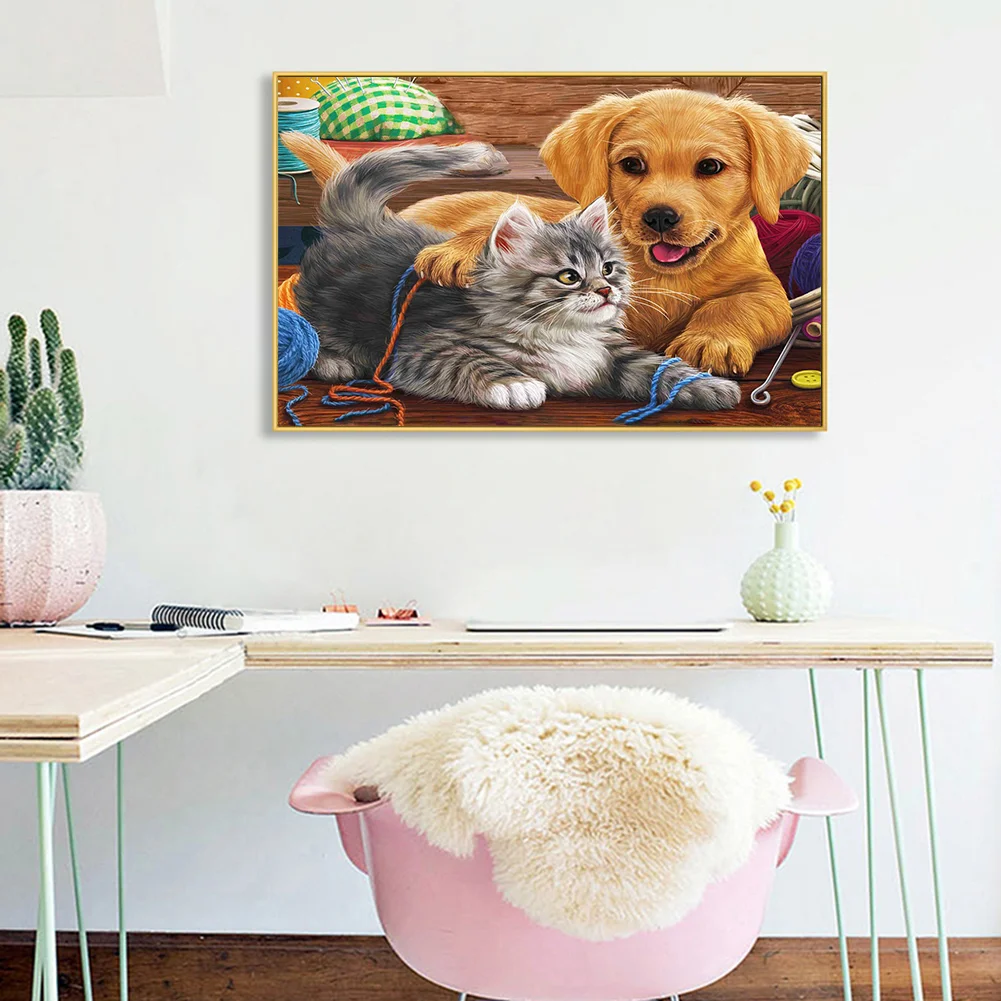 Diamond Painting - Full Round Drill - Cat Dog(40*30cm)