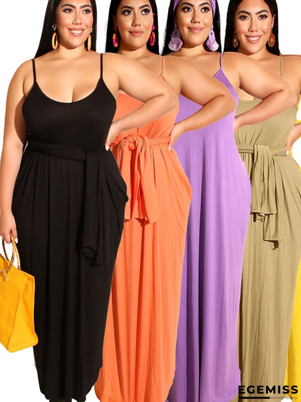 Casual Solid-colored Sling Dress Large Size Women's Wear Black Dresses | EGEMISS