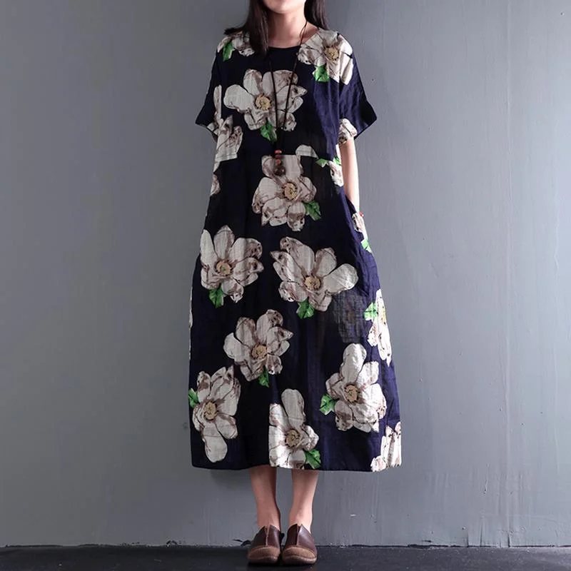 2017 summer floral dresses vintage fine linen maxi dress plus size sundress