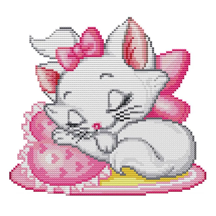 Pink Cat - 14CT 2 Strands Threads Printed Cross Stitch Kit - 25x21cm(Canvas)