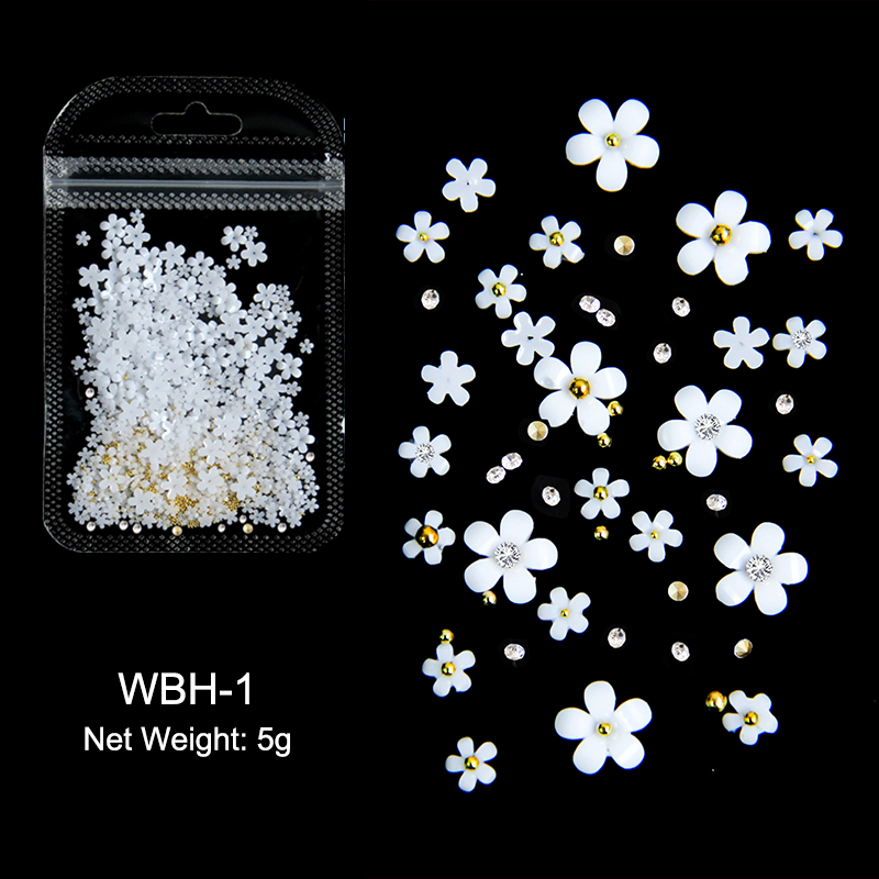 Printlever White Acrylic Flower Nail Art Decorations Mixed Size Rhinestones Red Blue Gem Manicure Tools Accessories DIY Nails Design 5g