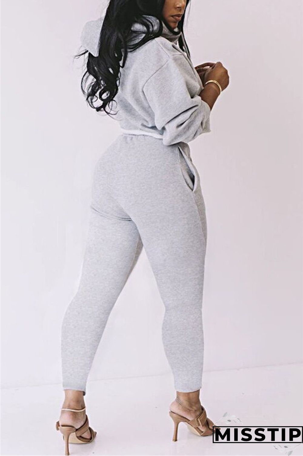 Gray Fashion Casual Long Sleeve Hooded Collar Regular Sleeve Short Solid Two Pieces