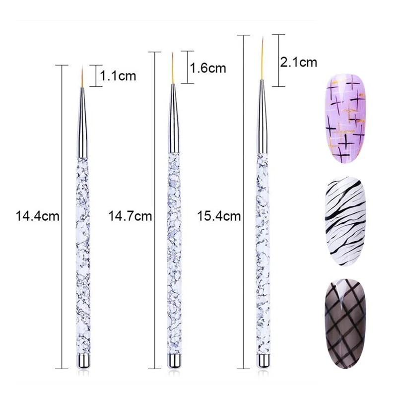 3pcs/Set Nail Brush Nail Art Acrylic Liquid Powder French Stripes Lines Liner Painting Design Brush Dotting Picking Pen Tool-Nail Inspo