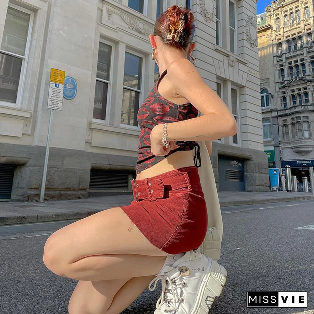 Y2k Aesthetic Lip Print Crop Tops Women Grunge Fairy Core Backless Tshirt Vintage Sweat Shirts Graphic Tee Streetwear