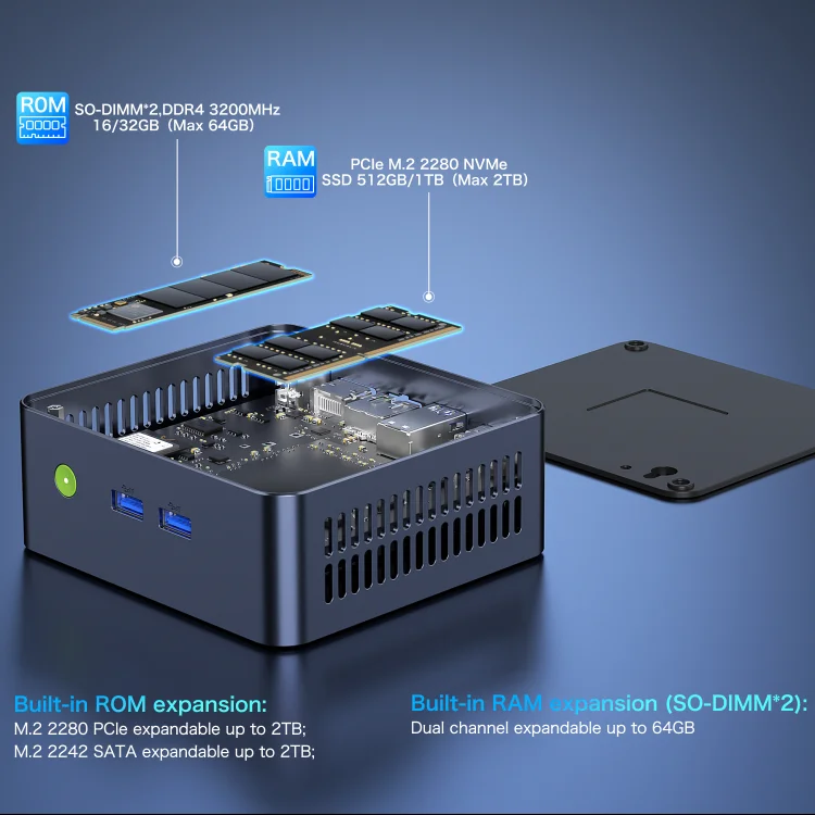 Mini PC Support 512GB M.2 SSD Expansion 