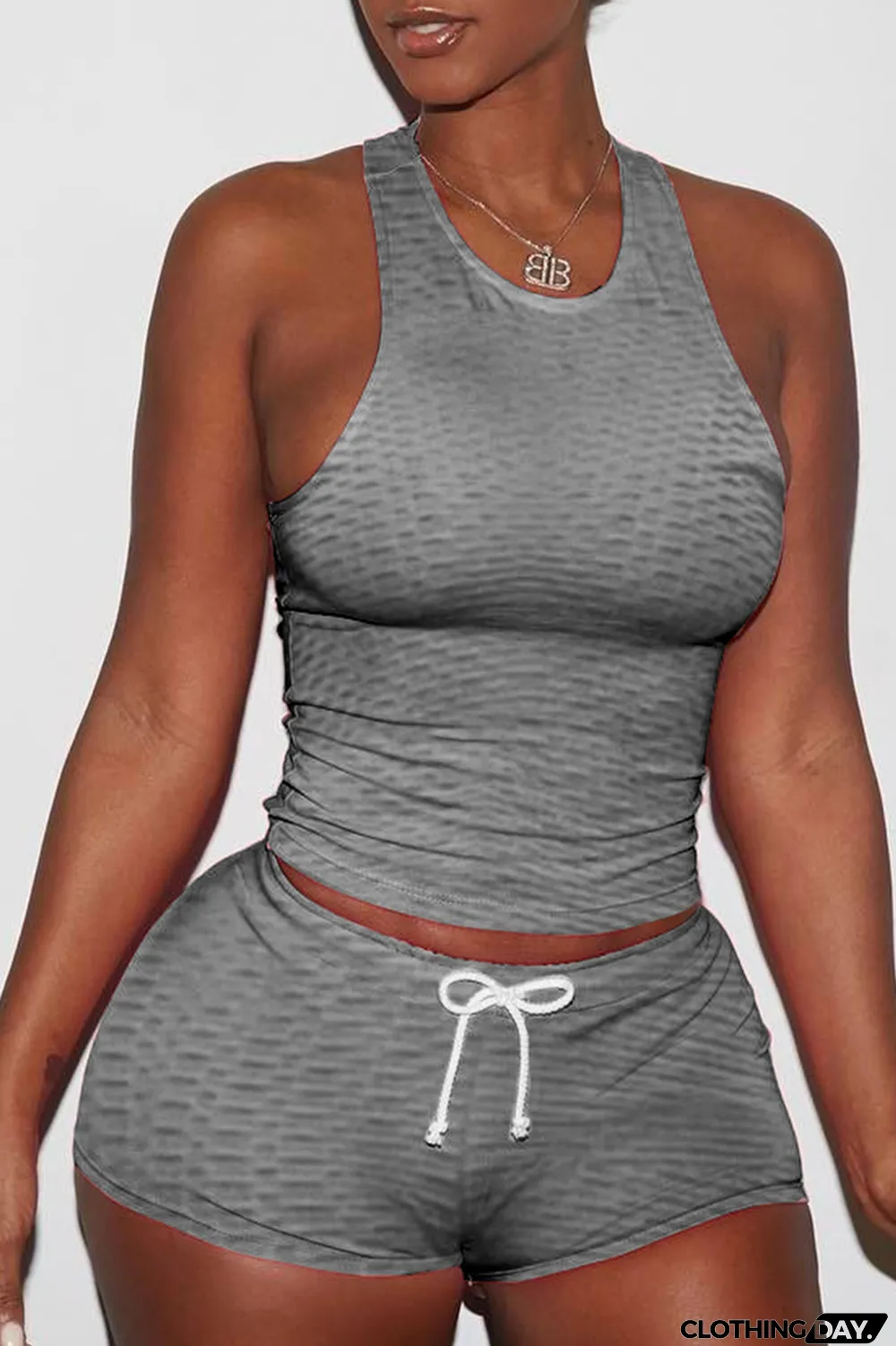 Orange Sexy Solid Backless O Neck Sleeveless Two Pieces