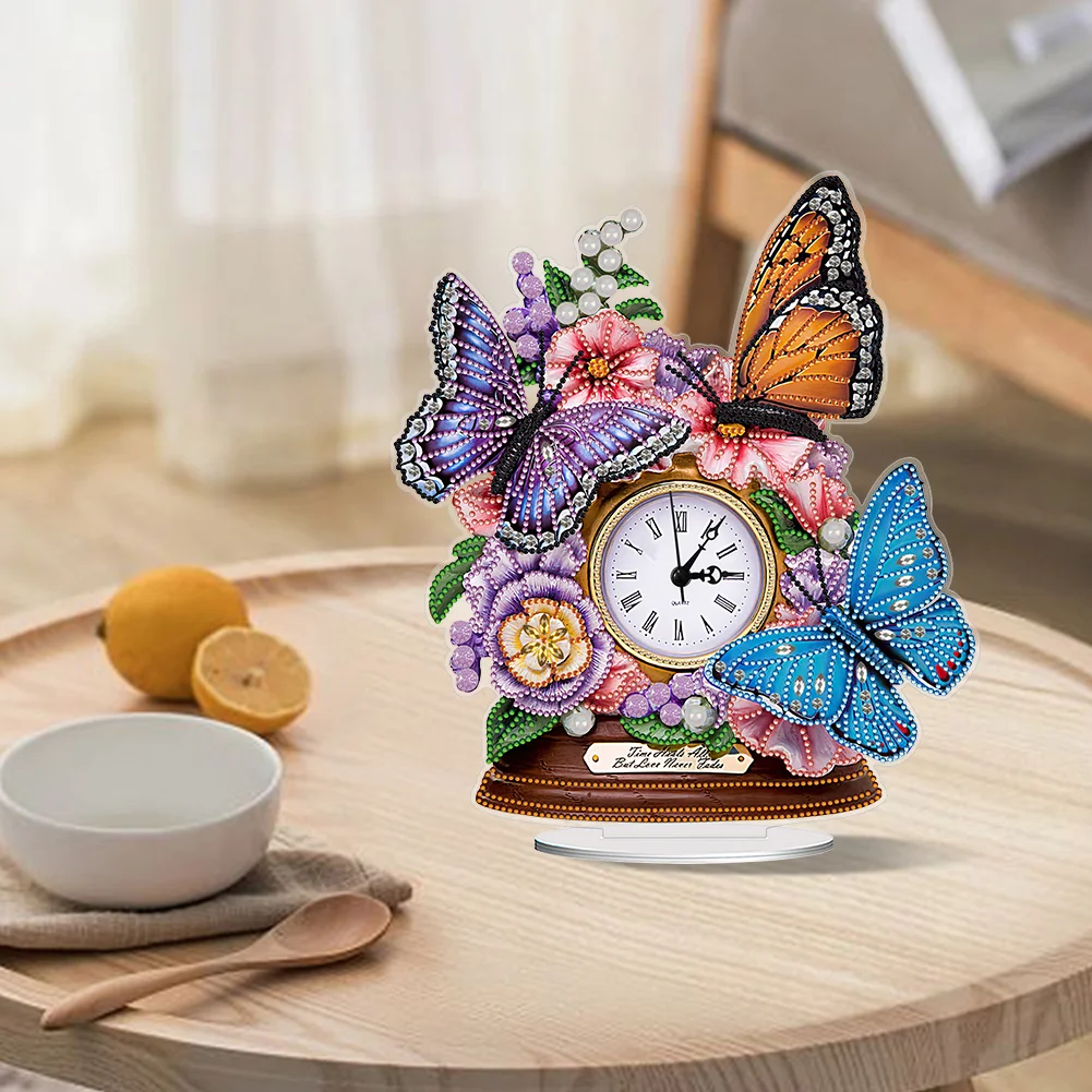 DIY Flower Butterfly Special Shape Acrylic Diamond Painting Clock Art Craft