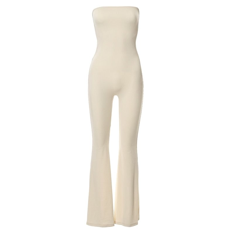 Weird Puss Strapless Skinny Jumpsuit Women Backless Hollow Bandage Casual Overalls Stretch Elegant Streetwear Bodycon Outfits