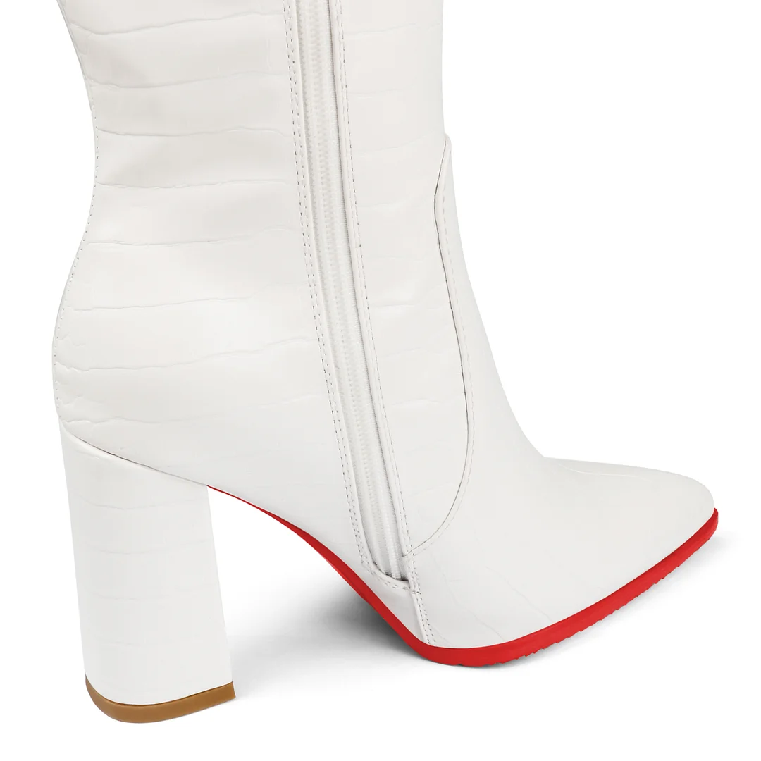 95mm Women's  Knee Boots Leather Red Bottom High Heels Mechanical Style Boots-MERUMOTE