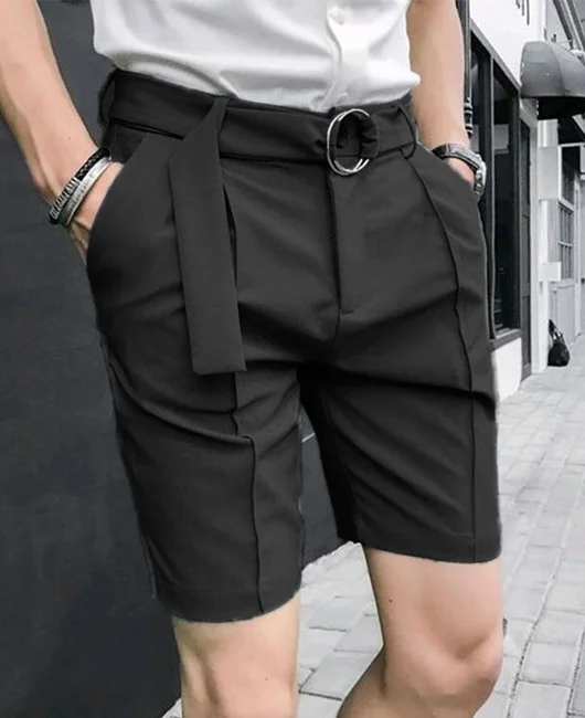 Casual Business Metal Round Button Shorts 