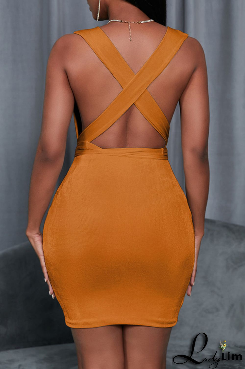 White Fashion Casual Solid Backless V Neck Sleeveless Dress