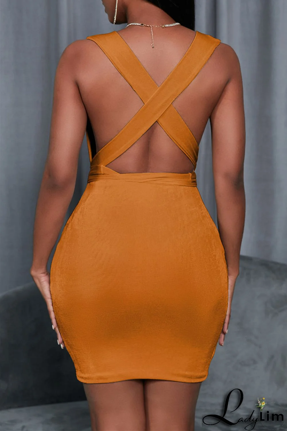 White Fashion Casual Solid Backless V Neck Sleeveless Dress