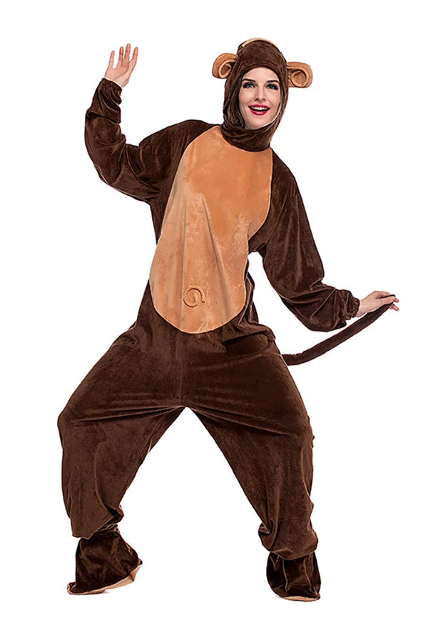 Cute Mens Cartoon Halloween Onesies Pajamas Monkey Costumes Coffee-elleschic
