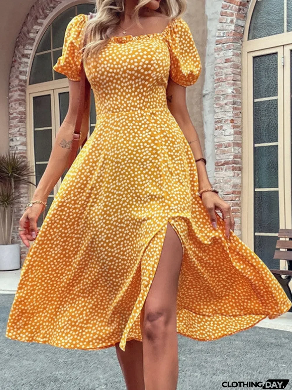 Women's Summer Short Sleeve Square Collar Floral Print Casual Fashion Dress