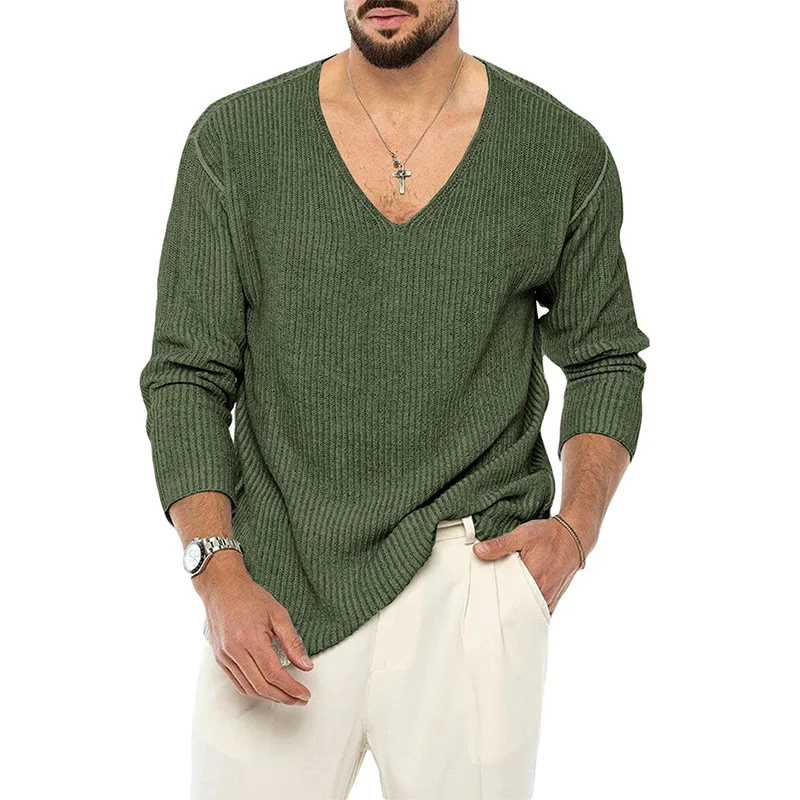 Men's Solid Color Long Sleeve Fashion Knit Sweater-inspireuse