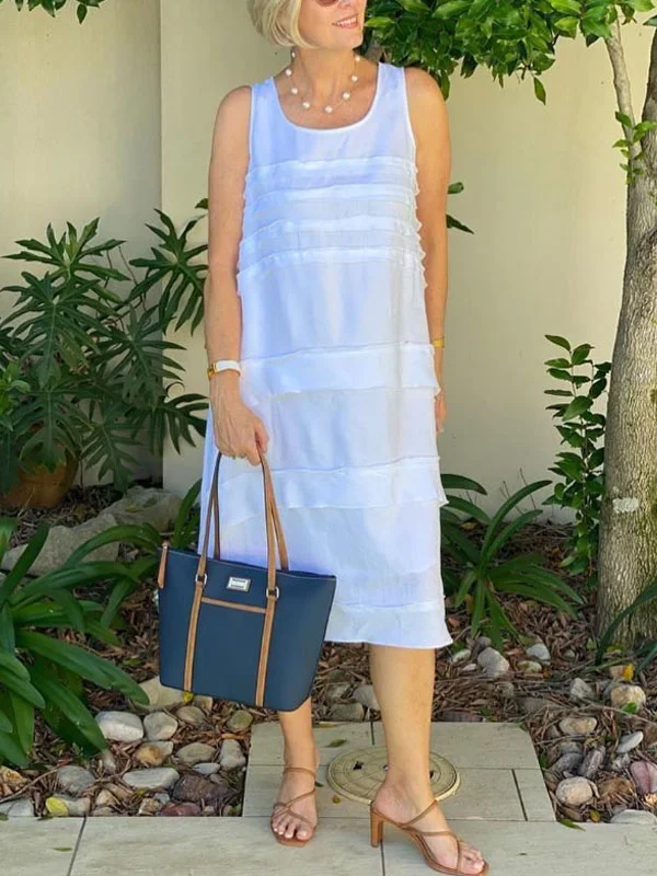 multi-layer cotton linen sleeveless ladies' dress