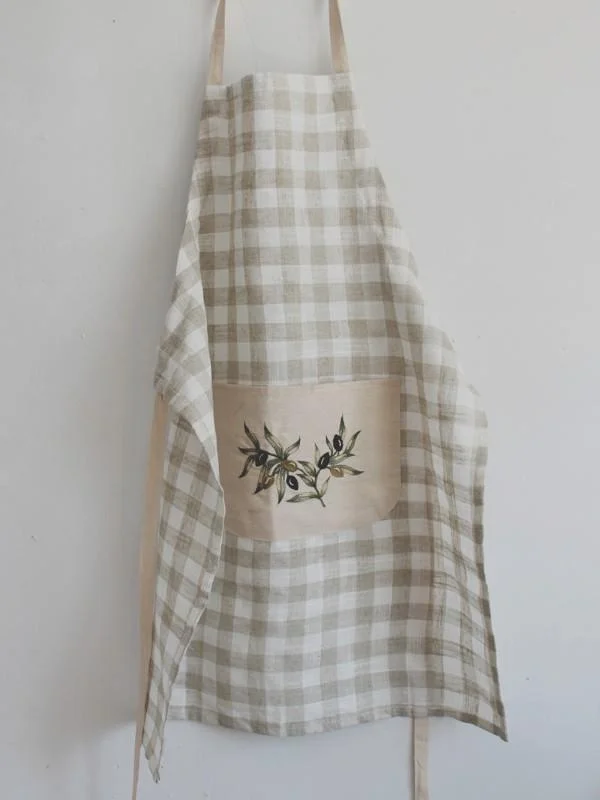 Cotton and linen plaid apron-Mayoulove