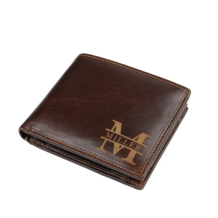 Men Wallet Personalized Monogram Genuine Leather Wallet Father's Day Gift