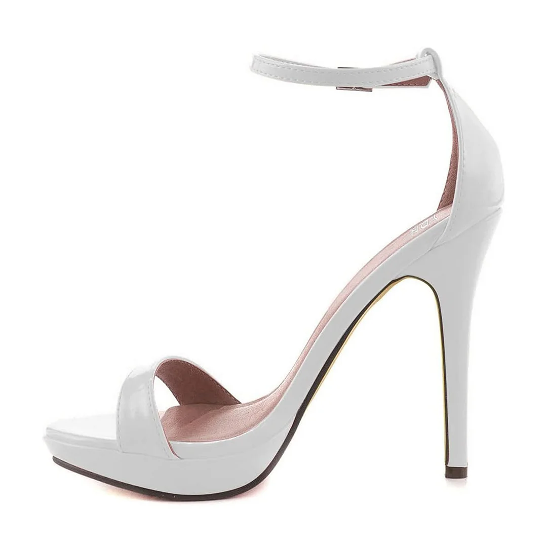 YDN Sexy Stiletto Heel Ankle Strap White Sandals with Platform
