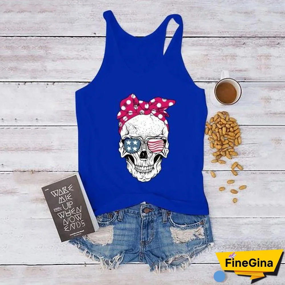 Skull Scarf Sunglasses Print Tank Top Women Sleeveless Summer Graphic Vest Fashion Tops for Teens Vogue Camiseta Tirantes Mujer