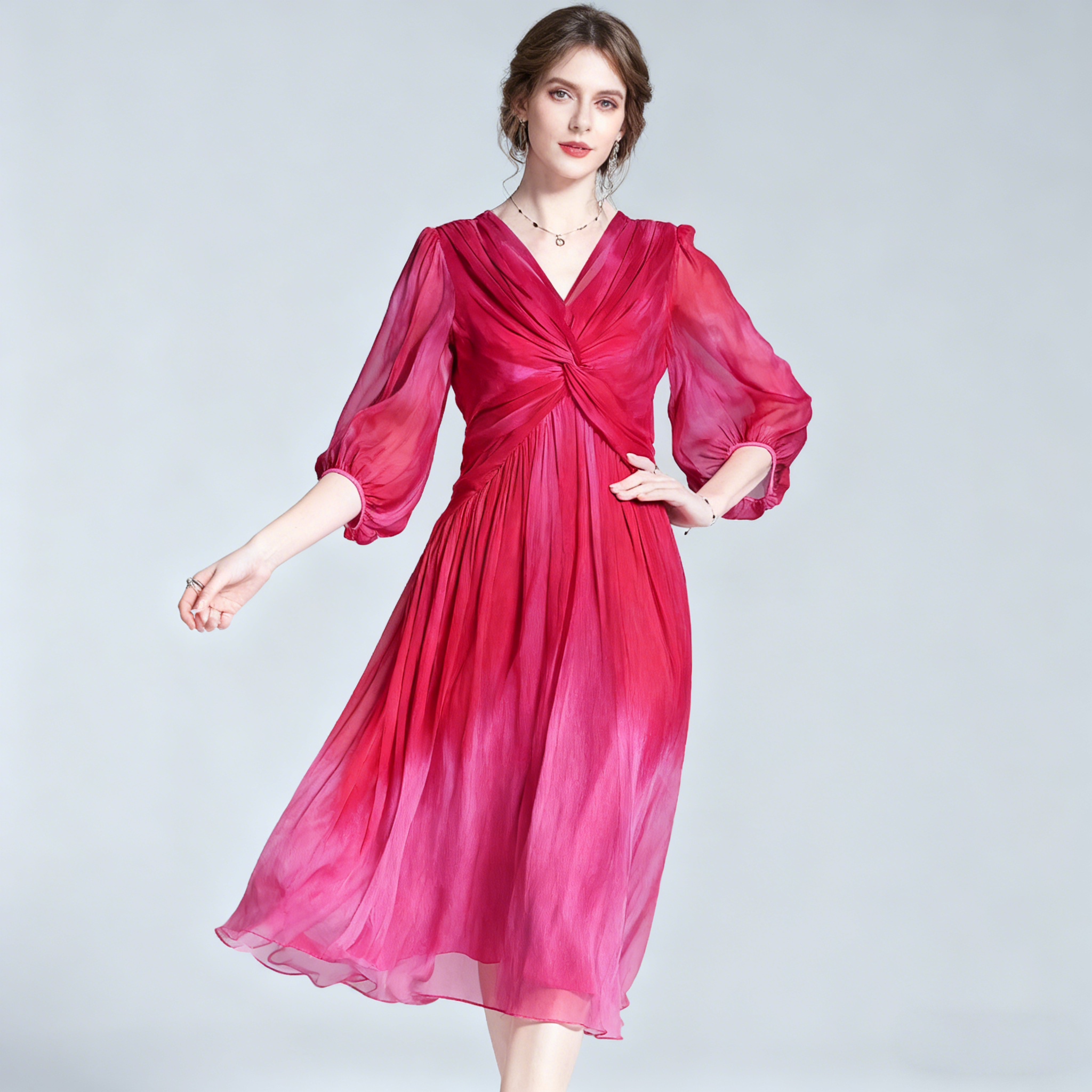 Silk V-Neck Dress Luxurious For Wedding Guest REAL SILK LIFE