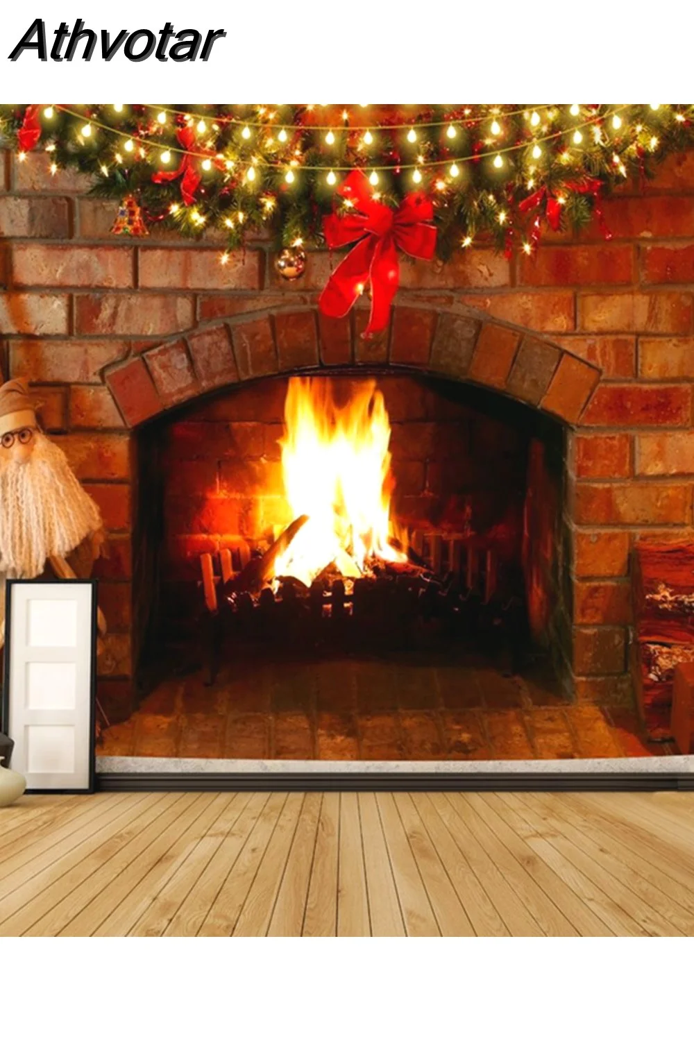 Athvotar Happy New Year Tapestry Christmas Fireplace Wall Hanging Cloth Home Background Bedroom Bedside Decorative Xmas Tree Tapiz