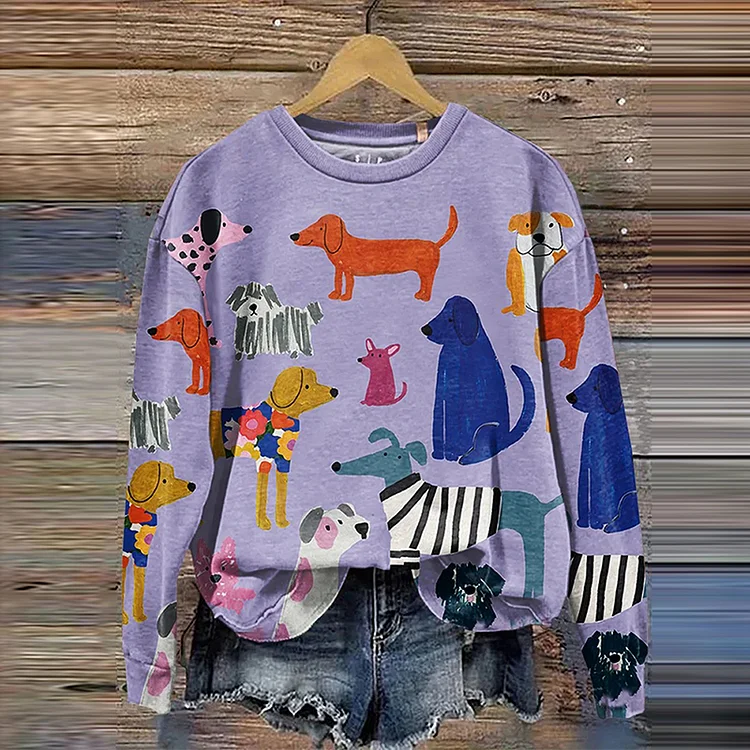 Funny Dog Art Print Casual Sweatshirt