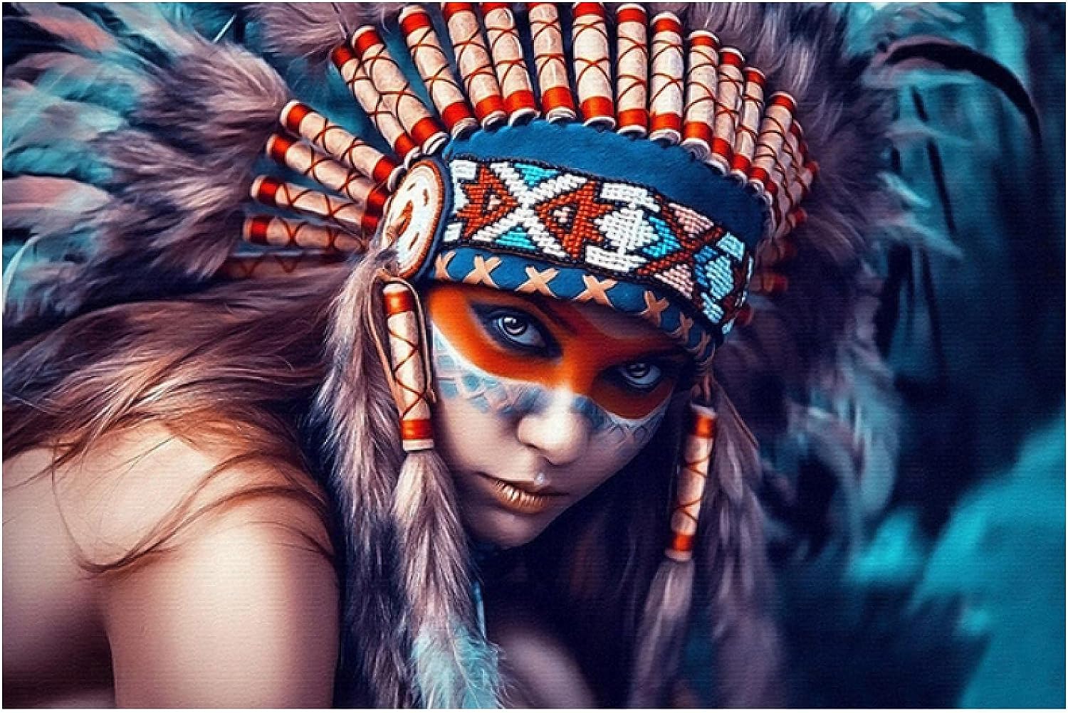 Canvas Art, Indians Girl Movie Poster Modern Painting Woman Art Picture Living Room Wall Home Decor 70x100cm/27.5x39.4 inch NoFrame Unframed