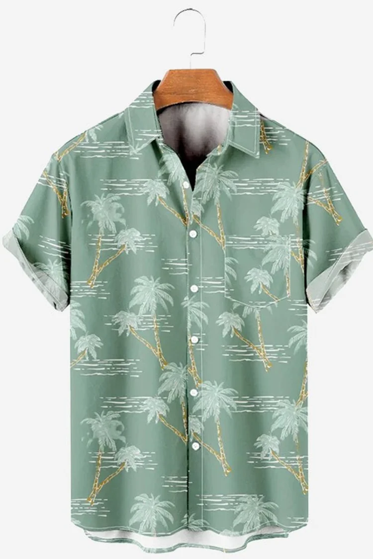 Tiboyz Blue Grey Palm Tree Short Sleeve Shirt