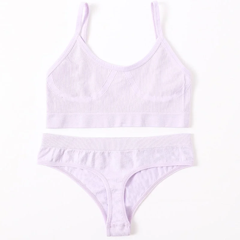 Women Bra Panties Set Sexy G-String Push Up Bra Crop Top Seamless Underwear Fitness Active Bra Top Thongs Female Lingerie Set