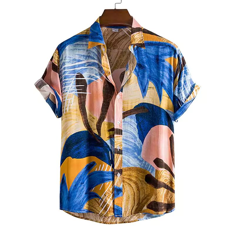Abstract Beach Short Sleeve Casual Shirt letclo 