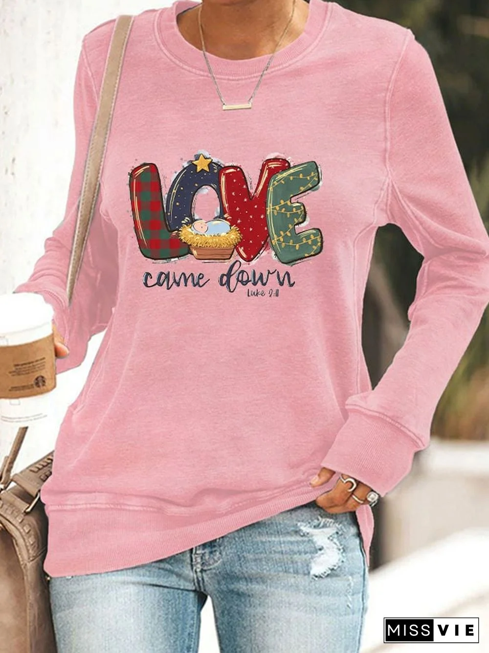 Women's Christmas Nativity Love Came Down Casual Sweatshirt