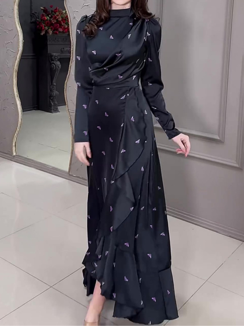 Fresh Spring Printed Fungus Trim Long-sleeved Dress | Oxredo Shop Ramadan Sale