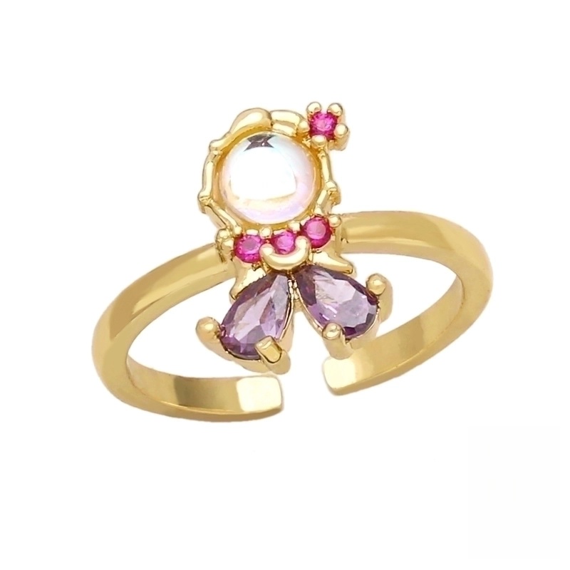 Vintage Style Mermaid Copper Plating Inlay Zircon 18k Gold Plated Open Rings