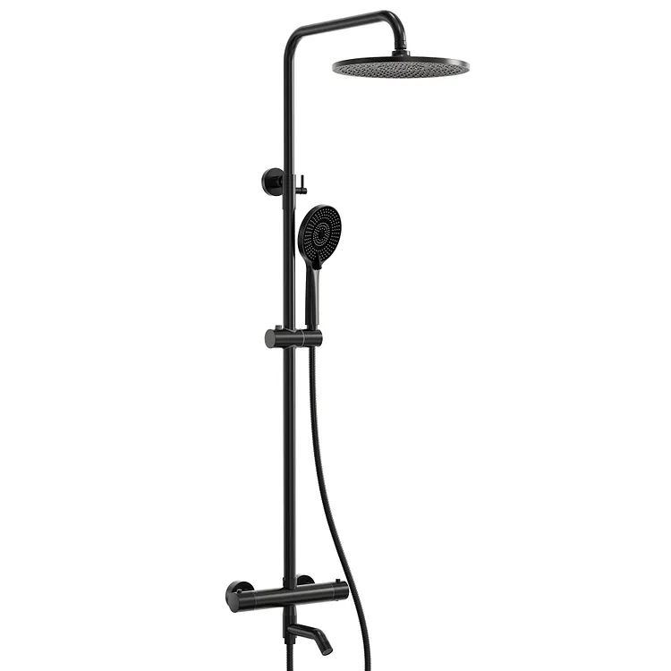 EVERSTEIN 10" Exposed Thermostatic Shower System with Tub Spout Matte Black