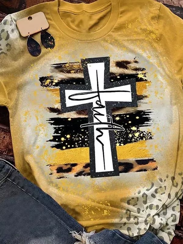 Faith Cross Bleached O-Neck T-Shirt