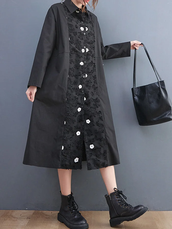 Fashion Long Sleeve Panelled Shirt Dress