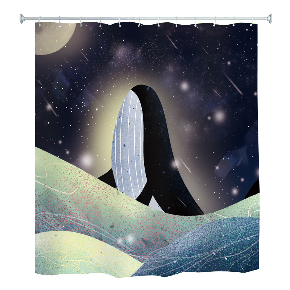 

Dolphin Printed Shower Curtain Waterproof Bathing Bathtub Cover w/ 12 Hooks, 501 Original