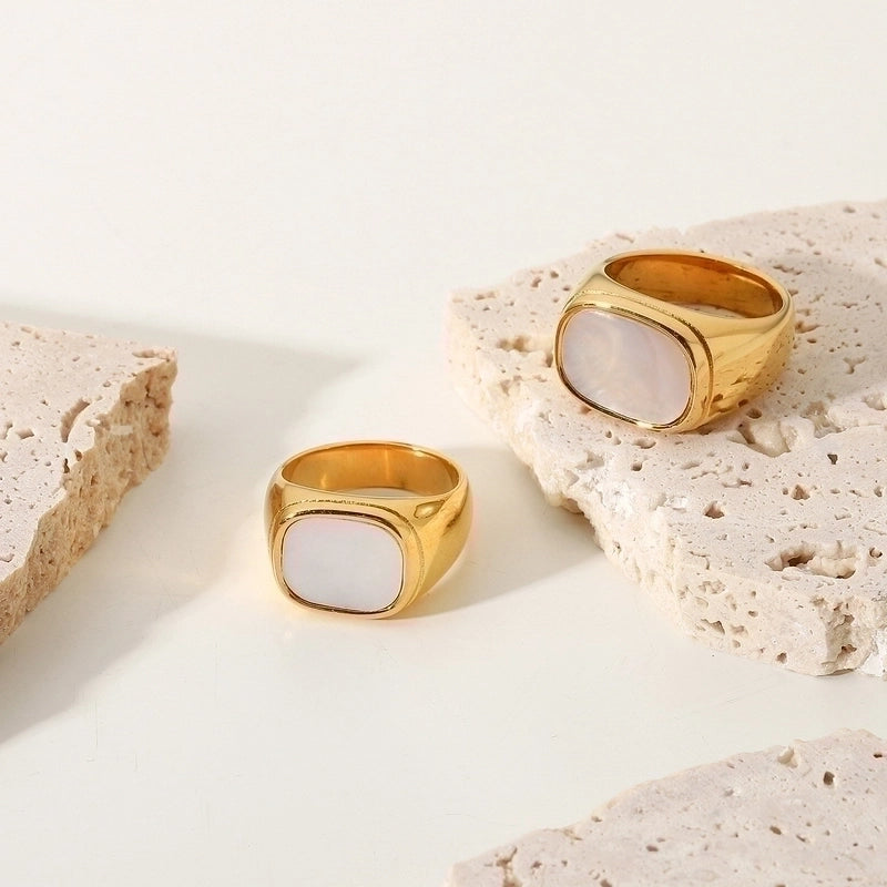 Fashion Geometric 304 Stainless Steel Shell Metal Inlaid Shell Rings