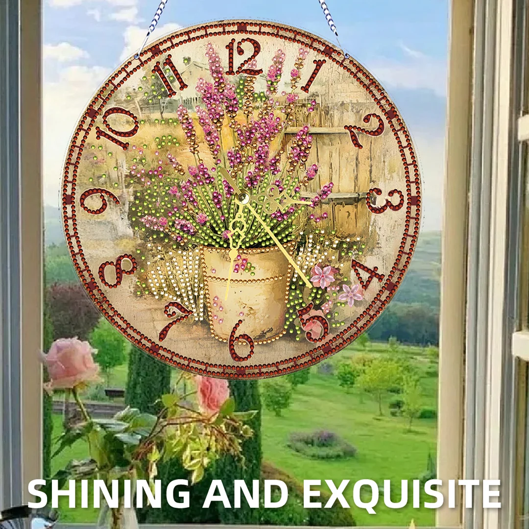 2D DIY Acrylic Garden Diamond Painting Clock Pendant w/ Clock Function Wall Art
