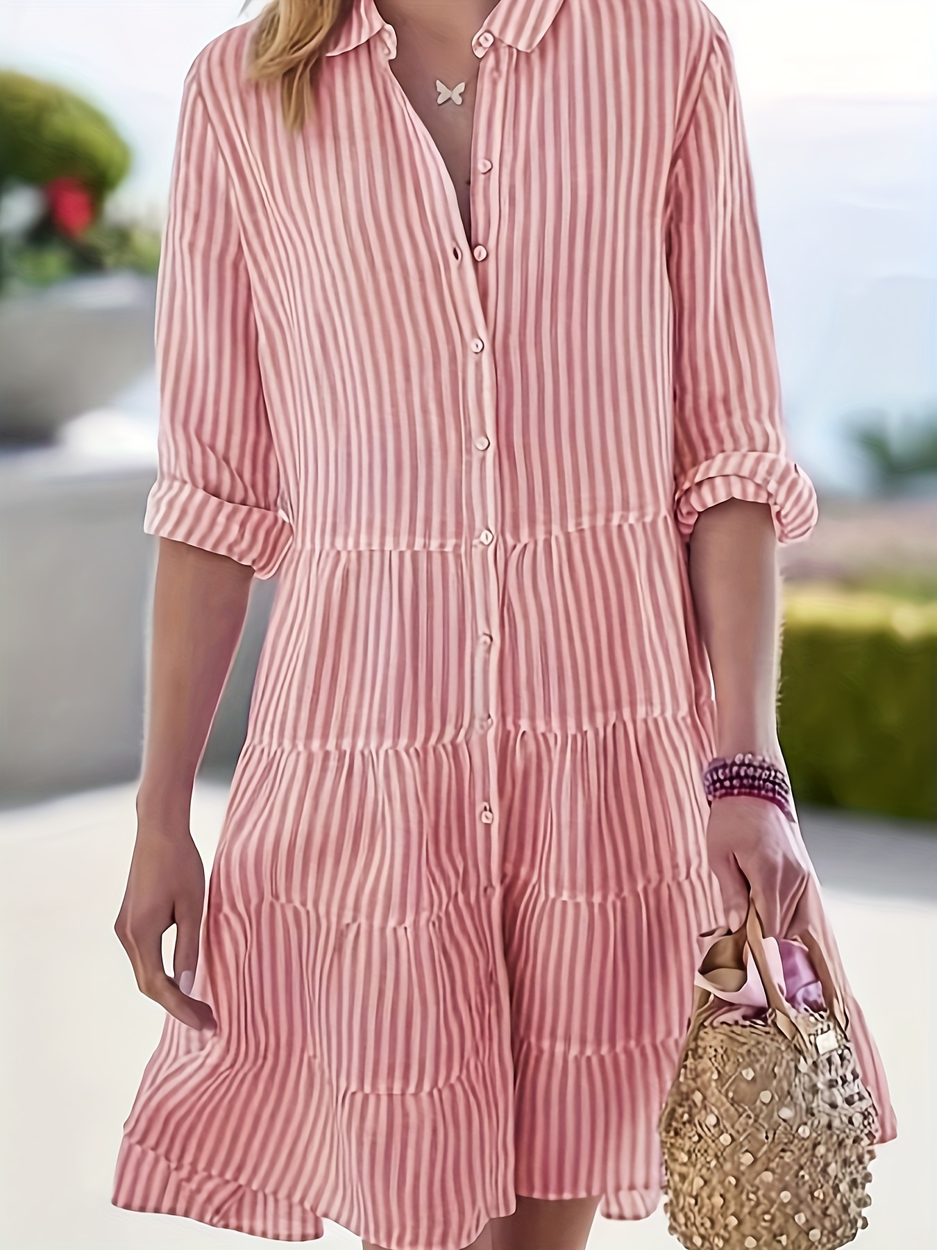 Womens Summer Long Sleeve Striped Shirt Dress Loose Fit Breathable Pencil With Vertical | IFYHOME